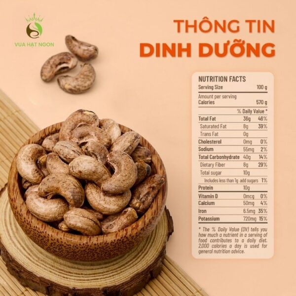 Hạt điều rang muối có vỏ lụa khối lượng 250g